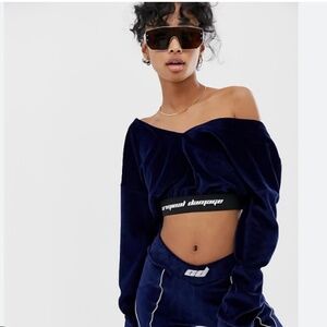 CRIMINAL DAMAGE LONDON WOMENS SHIRT BLUE VELVET V NECK LONG SLEEVE CROP SMALL